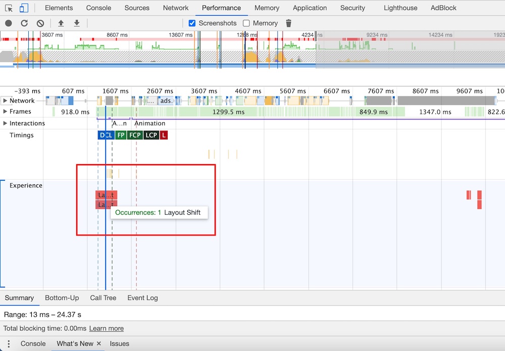 dev tools CLS