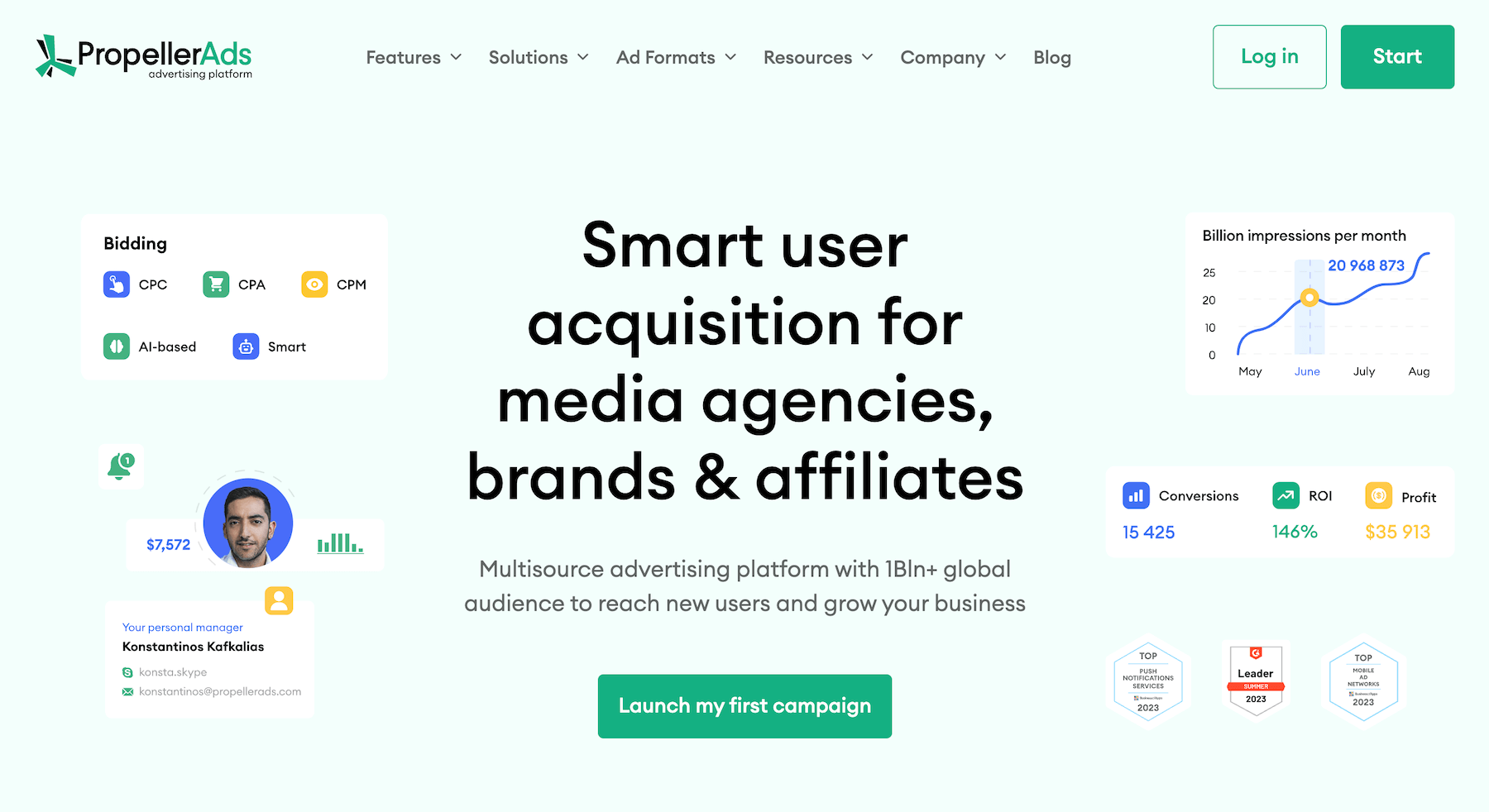 PropellerAds homepage: Smart user acquisition for media agencies, brands & affiliates