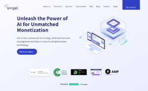 Snigel homepage: Unleash the Power of AI for Unmatched Monetization