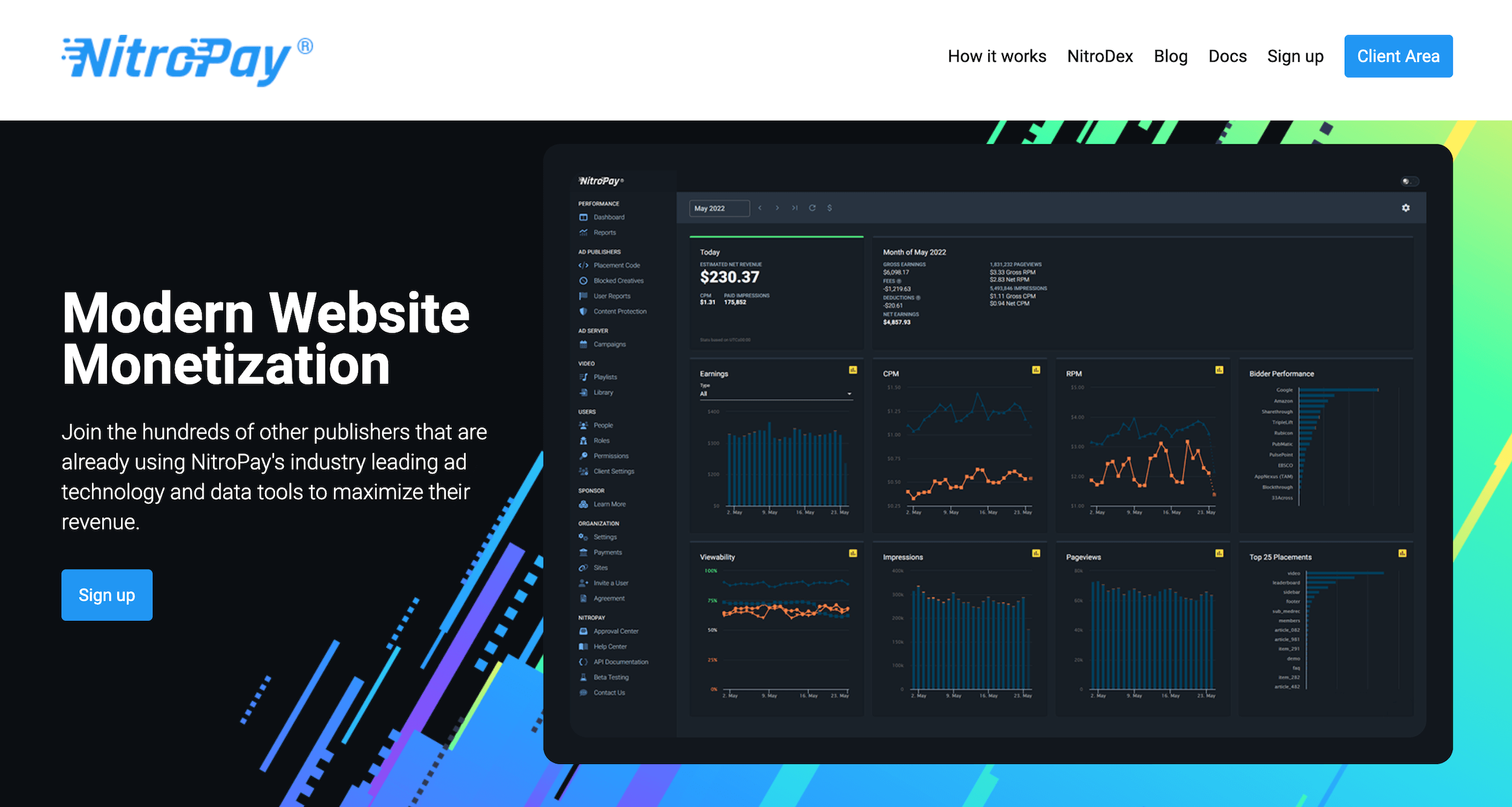 NitroPay homepage: Modern Website Monetization